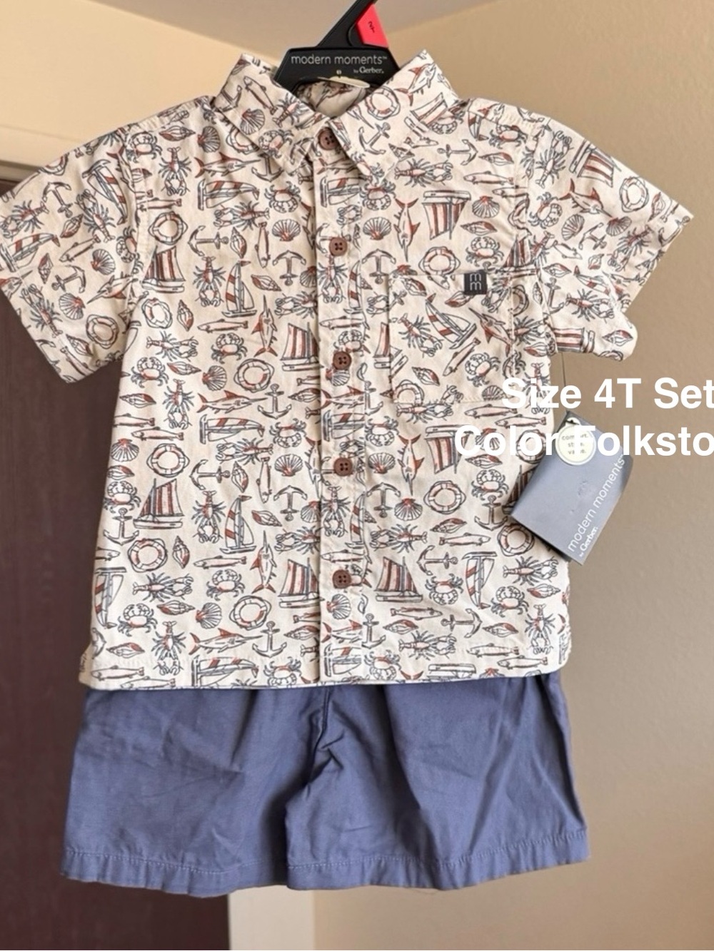 Modern Moments by Gerber Baby and Toddler Boy Button Front Shirt/Short Set,4T